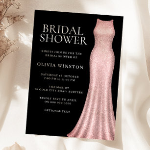 Elegant Rose Gold Dress & Black Bridal Shower Invitation