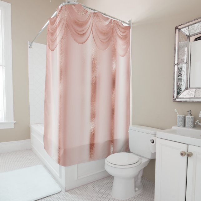 Elegant Rose Gold Drop Valance Border Shower Curtain (In Situ)