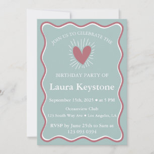 Elegant Rose Gold, Dusty Blue  & White Wavy Border Invitation
