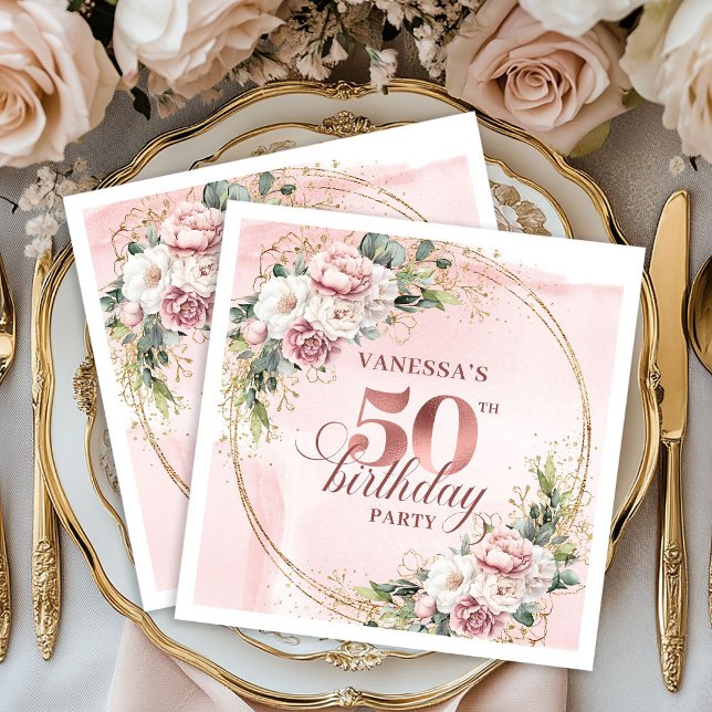 Elegant Rose Gold Dusty Pink 50th Birthday Party  Napkin (Elegant Rose Gold Dusty Pink 50th Birthday Party Napkins

)
