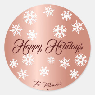 Elegant Rose Gold Effect Personalised Name X-Mas Classic Round Sticker