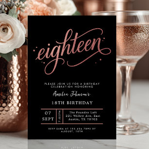 Elegant Rose Gold Eighteen 18th Birthday Invitation