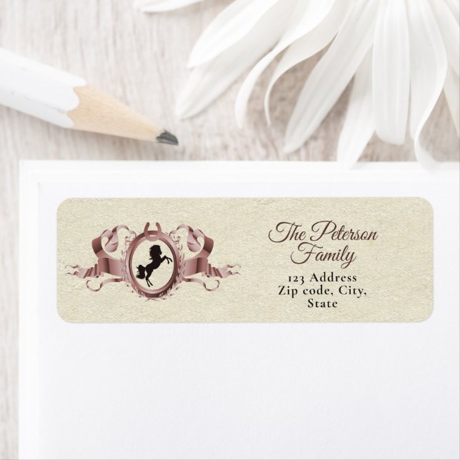 Elegant Rose Gold Equestrian Ribbon Crest (Insitu)