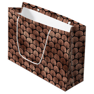 Elegant Rose Gold Fan Grid Art Deco Pattern Large Gift Bag