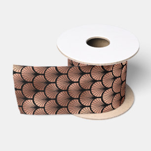 Elegant Rose Gold Fan Grid Art Deco Pattern Satin Ribbon