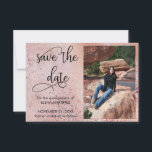 Elegant Rose Gold Faux Foil and Glitter Photo Save The Date<br><div class="desc">Elegant Rose Gold Save the Date with your own photo and ornate hand lettered calligraphy. The template is set up for you to upload a picture of the quince and personalise with your celebration date. The design has a trendy blended background of rose gold faux foil, watercolor, rose gold foil...</div>
