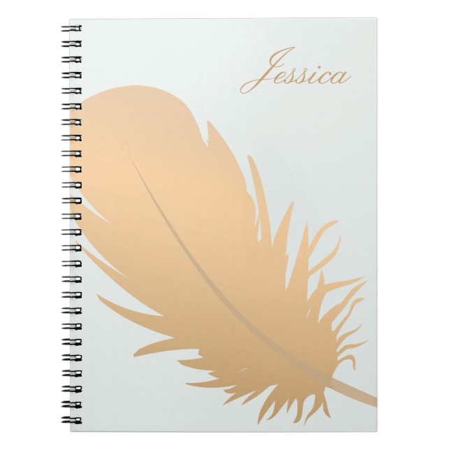 Elegant Rose Gold Feather Art Personalised Spiral Notebook (Front)