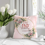Elegant Rose Gold Floral 90th Birthday Pillow<br><div class="desc">✅ For matching items search 36-90 in my collections ✅ Celebrate a special milestone with this elegant 90th birthday pillow featuring watercolor dusty pink and blush pink flowers, delicate eucalyptus greenery, and a shimmering rose gold frame. The soft boho floral design adds a timeless, feminine touch, making it a beautiful...</div>