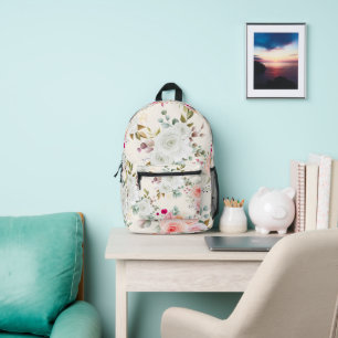 Elegant Rose Gold Floral Aesthetic Campus Backpack