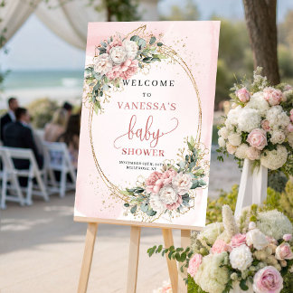Elegant Rose Gold Floral Baby Shower Welcome Sign