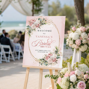 Elegant Rose Gold Floral Bridal Shower Welcome  Poster