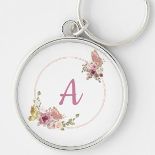 Elegant Rose Gold Floral Butterfly – Custom name Key Ring
