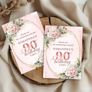 Elegant Rose Gold Floral Eucalyptus 90th Birthday  Thank You Card