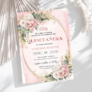 Elegant Rose Gold Floral Eucalyptus Quince Invite