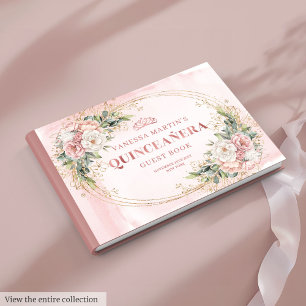 Elegant Rose Gold Floral Eucalyptus Quinceañera  Guest Book