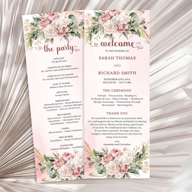 Elegant Rose Gold Floral Eucalyptus Wedding Ceremo Programme (Elegant Rose Gold Floral Eucalyptus Wedding Ceremony Program

)