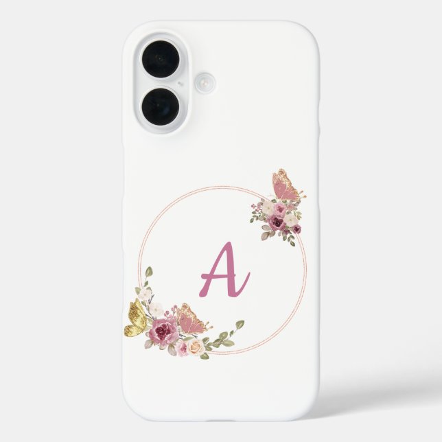 Elegant Rose Gold Floral Frame-Personalized  Case-Mate iPhone Case (Back)