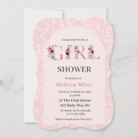 Elegant Rose Gold floral letters Girl Baby shower 