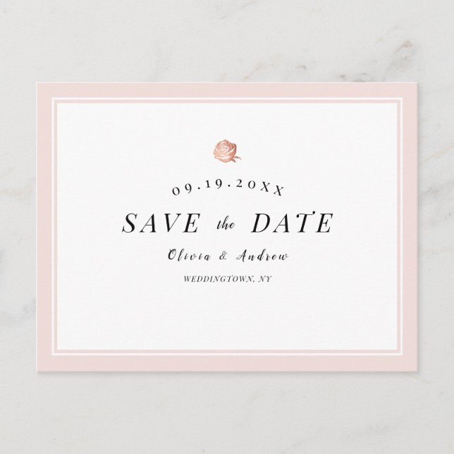 Elegant Rose gold floral minimalist save the date Announcement Postcard (Front)