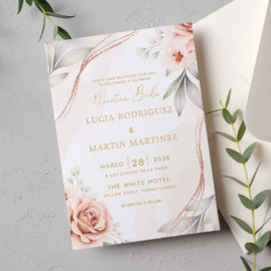 Elegant Rose Gold Floral Nuestra Boda Invitation