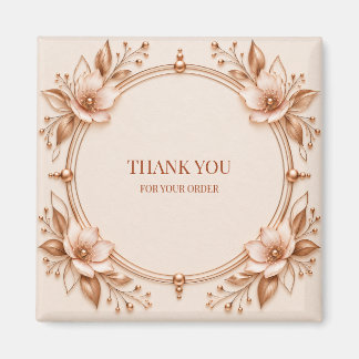 Elegant Rose Gold Floral Square Box Label Magnet