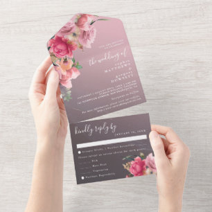 Elegant Rose Gold Floral Wedding All In One Invita Invitation