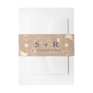 Elegant Rose Gold Floral Wedding Invitation Belly Band