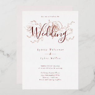 Elegant Rose Gold Floral White Burgundy Wedding Fo