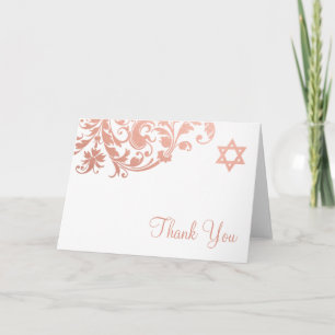 Elegant Rose Gold Flourish Bat Mitzvah Thank You Card