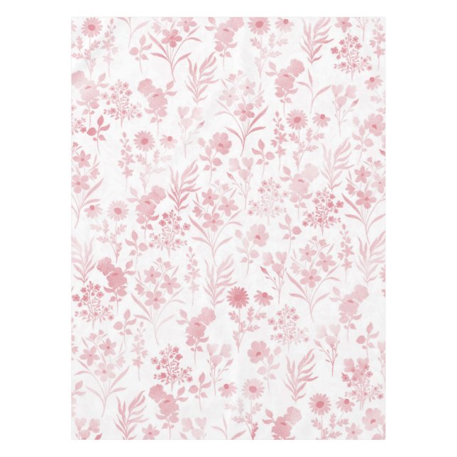 Elegant Rose Gold Flowers White Botanical Tablecloth (Front)