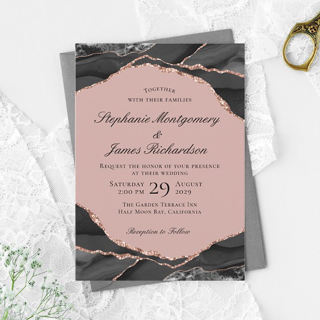 Elegant Rose Gold Foil Agate Wedding Invitation (Creator Uploaded)