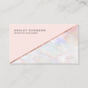 Elegant Rose Gold Foil and Opal Blush Pink Business Card