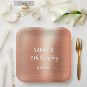 Elegant Rose Gold Foil Any Age 30th Birthday Name Paper Plate