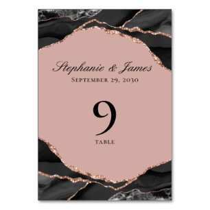 Elegant Rose Gold Foil Black White Agate Wedding Table Number