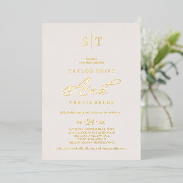 Elegant Rose Gold Foil | Blush Monogram Wedding  (Standing Front)