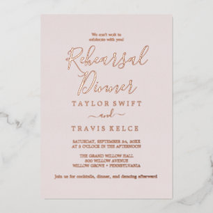 Elegant Rose Gold Foil Blush Rehearsal Dinner