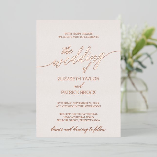Elegant Rose Gold Foil Calligraphy | Blush Wedding (Standing Front)