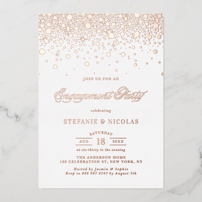 Elegant Rose Gold Foil Confetti Engagement Party (Front)