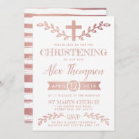 Elegant Rose Gold Foil Cross & Foliage Christening