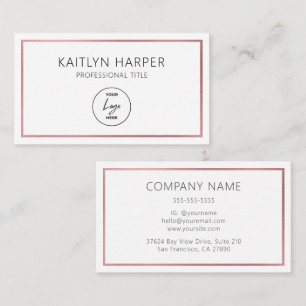 Elegant Rose Gold Foil Frame Minimal Logo Business Card