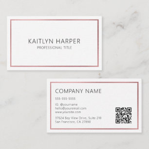 Elegant Rose Gold Foil Frame Minimal QR Code Business Card