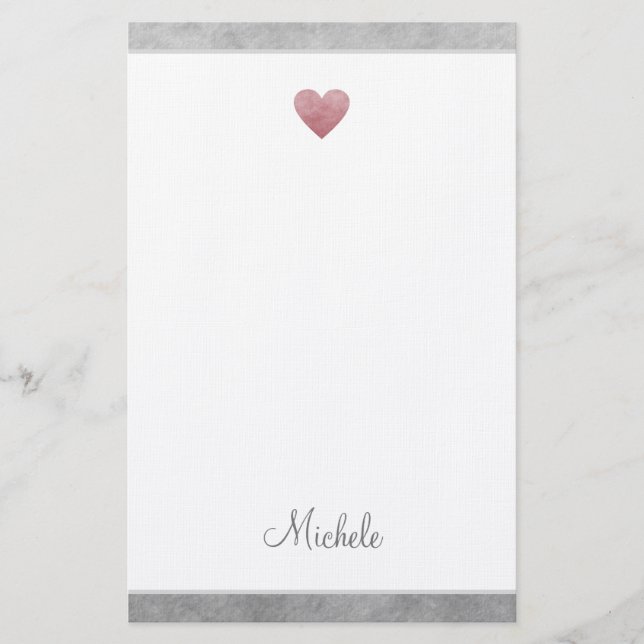 Elegant Rose Gold Foil Heart Modern Script Stationery (Front)