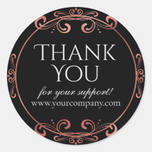 Elegant Rose Gold Foil Luxury Black Thank You Classic Round Sticker