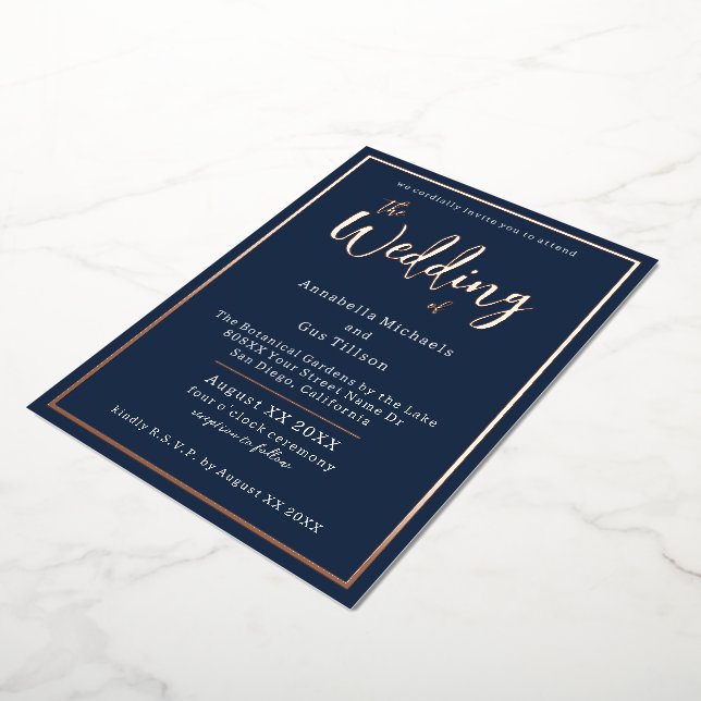 Elegant Rose Gold Foil on Navy Blue Wedding (Rotated)