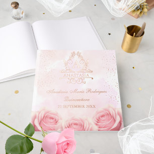 Elegant Rose Gold Foil Pink Floral Quinceañera Guest Book
