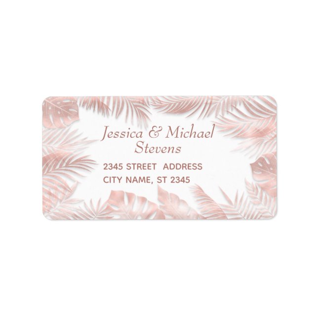 Elegant rose gold foil  tropical leaves romantic label (Front)