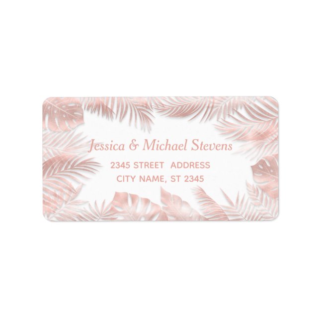 Elegant rose gold foil  tropical leaves romantic label (Front)