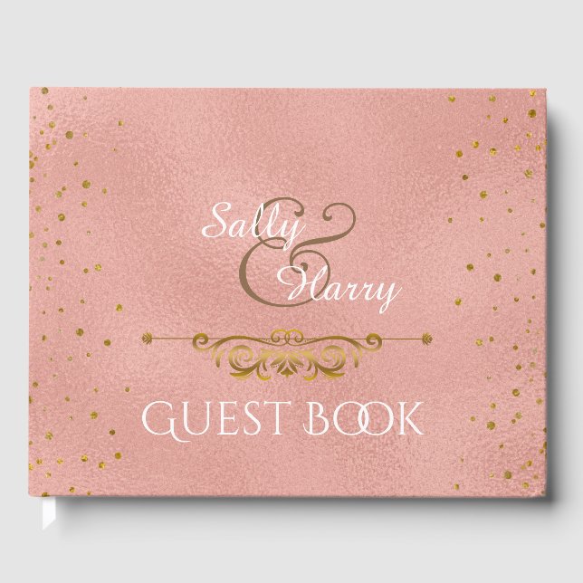 Elegant Rose Gold Foil Wedding Confetti Dots Guest Book (Front)