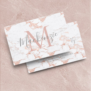 Elegant Rose Gold Foil   White Marble   Monogram Business Card