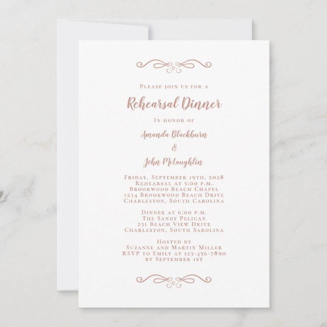 Elegant Rose Gold Formal Wedding Rehearsal Dinner  Invitation (Front)